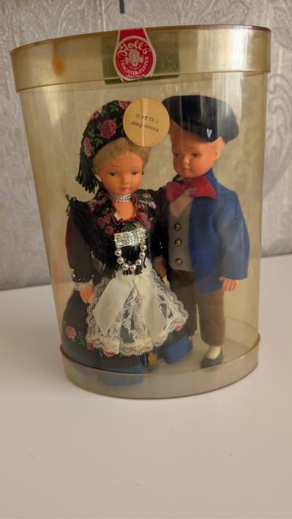 Vintage Trachtenpoppen Paar in Koker - Tiroler Klederdracht, Kinderen en Baby's, Ophalen of Verzenden, Zo goed als nieuw, Overige typen