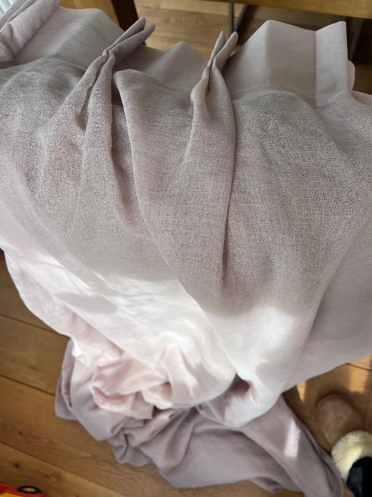 Vitrage taupe, Huis en Inrichting, Stoffering | Gordijnen en Lamellen, Ophalen, Gebruikt, 200 cm of meer, Beige