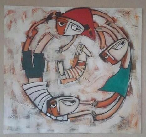 Schilderij van Dewa 125 x 115 cm, Antiek en Kunst, Kunst | Schilderijen | Modern, Ophalen