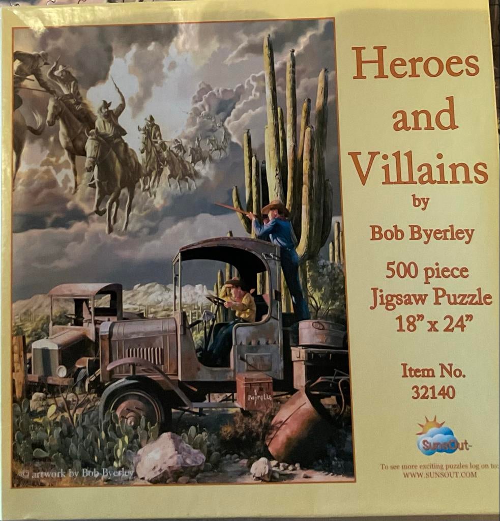 Sunsout puzzel Heroes and Villains 500 stukjes, Ophalen of Verzenden, 500 t/m 1500 stukjes, Zo goed als nieuw