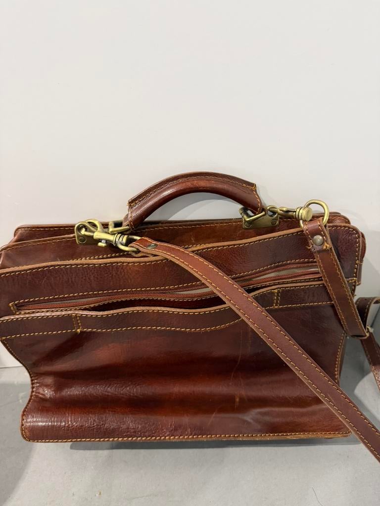 Luxe leren herentas / laptoptas, Ophalen, 40 tot 60 cm, Gebruikt, Bruin