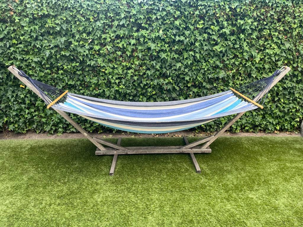 Comfortabele hangmat met standaard, Tuin en Terras, Hangmatten, Gebruikt, Eenpersoons, Met standaard, Buiten, Ophalen