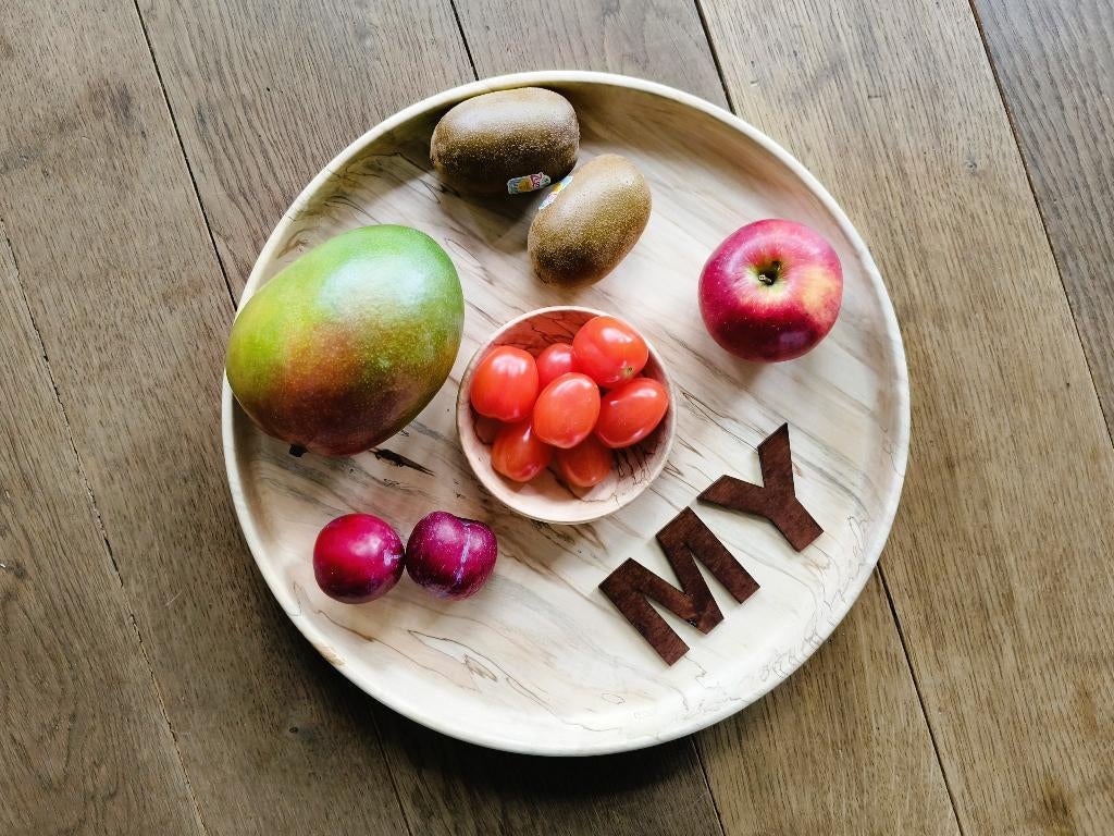 Houten hapjesschaal - fruitschaal - handgemaakt 36,5cm #46, Houtatelier M.Y., Info@myhoutatelier.nl, Schaal, Rond