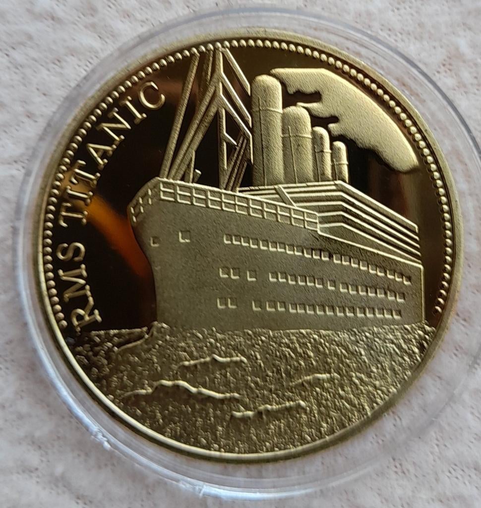 RMS Titanic Herdenkingsmunt - Verguld, Ophalen of Verzenden, Overige materialen