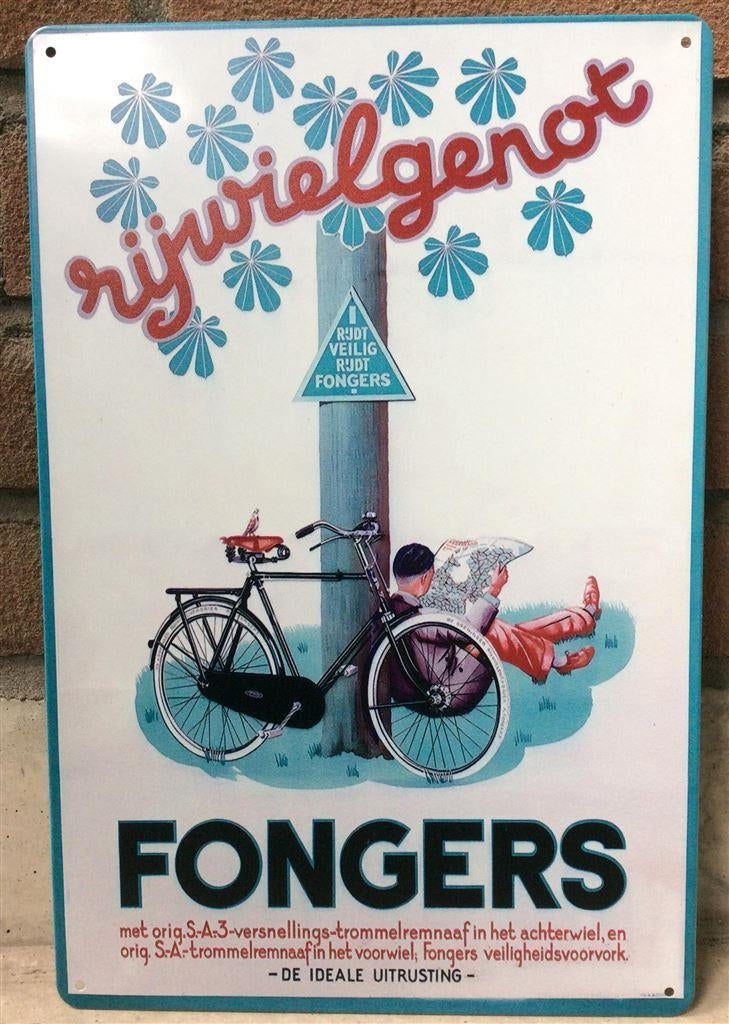 FONGERS Metalen Wandbord naar oude fiets reclame affiche, Ophalen of Verzenden, Nieuw
