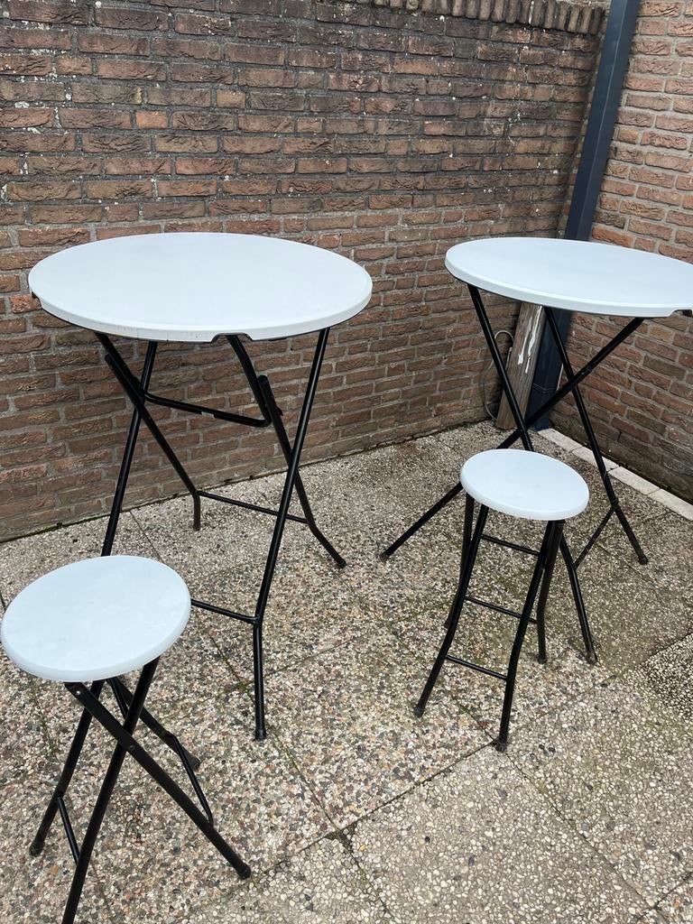 2 inklapbare statafels met 2 inklapbare krukken, Huis en Inrichting, Tafels | Statafels, Ophalen of Verzenden, Gebruikt