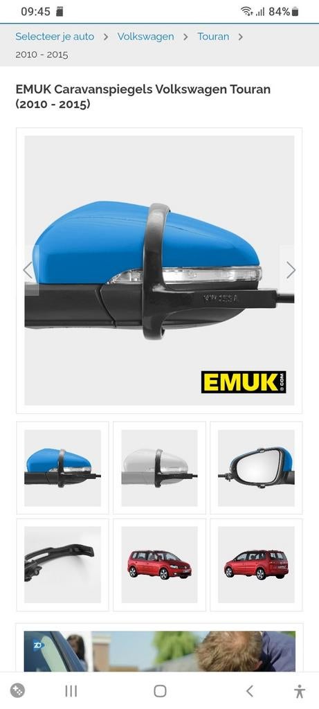 EMUK 100159 caravan spiegels VW Touran 2010-2015, Auto-onderdelen, Ophalen of Verzenden, Gebruikt, Volkswagen