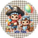 L1632 icing frosting piraten aapjes 19cm eetbare taart top, Ophalen of Verzenden, Nieuw, Taarten, Versiering