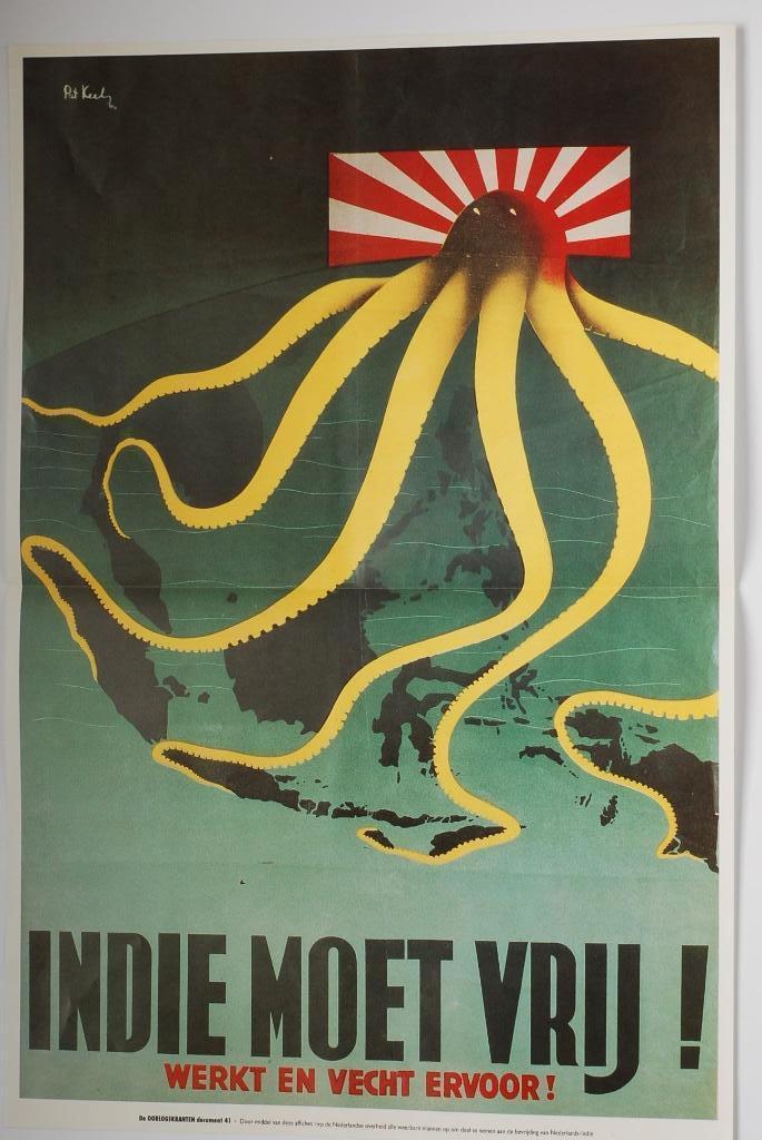 Affiche Indië moet vrij | Heruitgave 1994, Verzamelen, Militaria | Tweede Wereldoorlog, Foto of Poster, Nederland, Verzenden