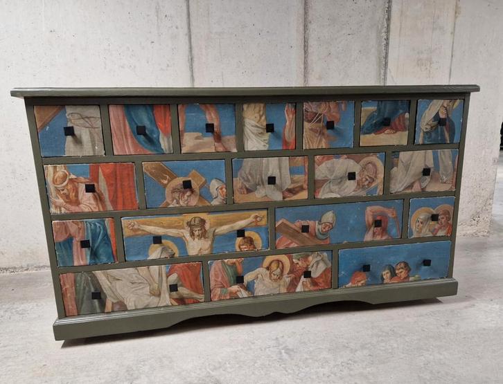 Vintage apothekerskast ladekast, Huis en Inrichting, Kasten | Ladekasten, Minder dan 100 cm, 25 tot 50 cm, 5 laden of meer, Ophalen