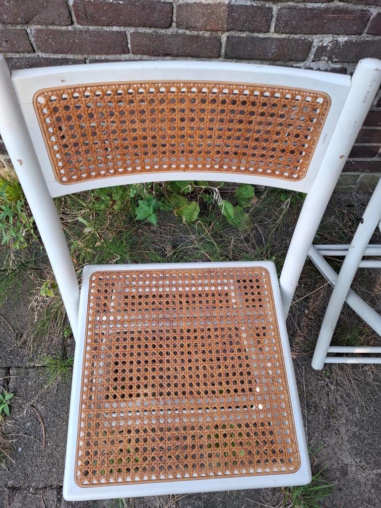 Webbing Houten Klapstoelen (4x wit) - Vintage, Ophalen, Gebruikt, Wit, Vijf, Zes of meer stoelen