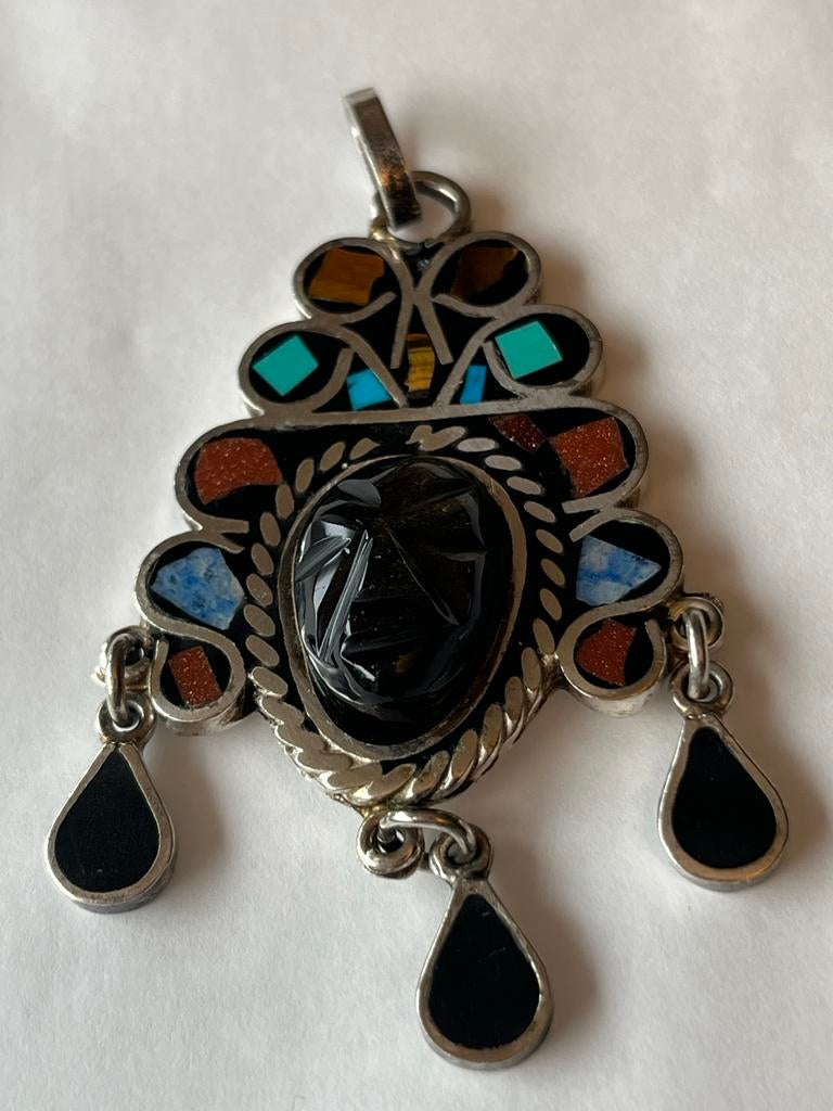 Zilveren Hanger Masker Mechoen Mexico, Gekeurd & Gesigneerd, Sieraden, Tassen en Uiterlijk, Overige kleuren, Verzenden, Zo goed als nieuw