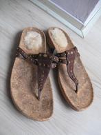 UGG bruin leren kurk slippers maat 40 goede staat, Slippers, UGG, Bruin, Verzenden