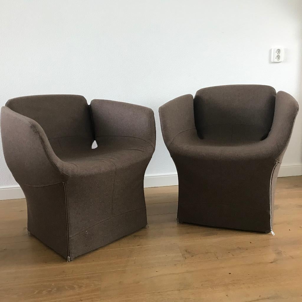 2 IZGS Moroso Bloomy design fauteuil stoel modern bruin, 75 tot 100 cm, Ophalen of Verzenden, Zo goed als nieuw, Nvt