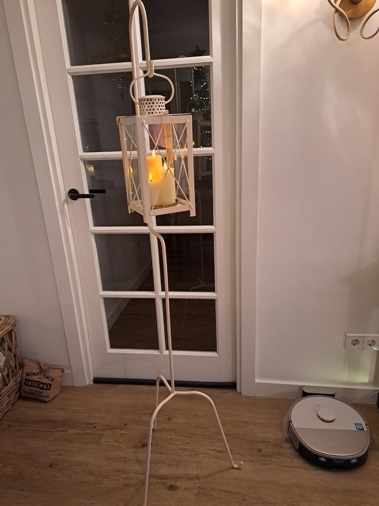 Windlicht op standaard - Sfeervolle decoratie, Ophalen, Gebruikt, Crème, Kandelaar