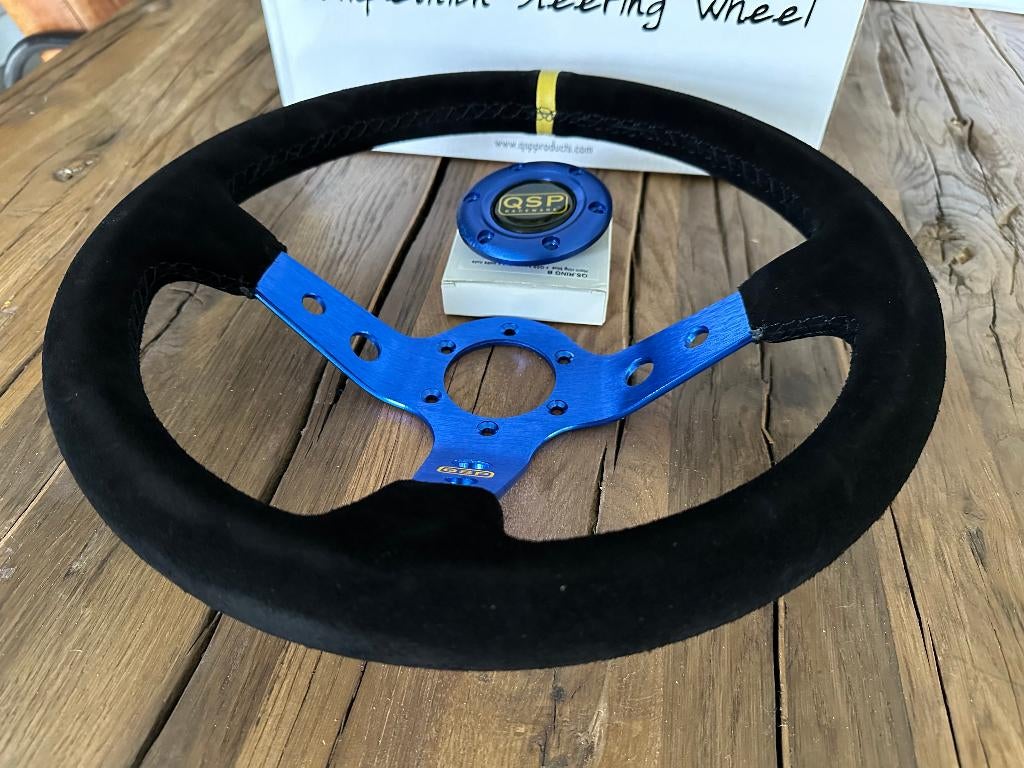 QSP 350mm 90mm suede blauw sportstuur autostuur stuur, Ophalen of Verzenden