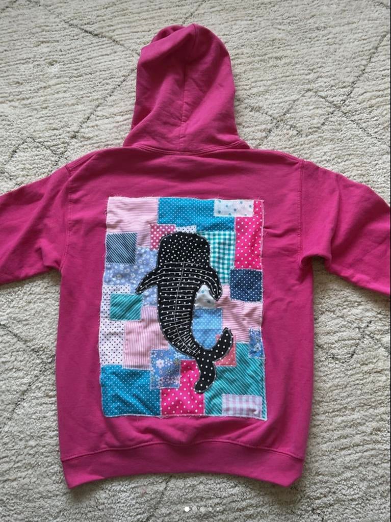 Roze hoodie handgemaakt patchwork walvis haai maat XS/ S, Ophalen of Verzenden, Zo goed als nieuw, Maat 34 (XS) of kleiner, Roze