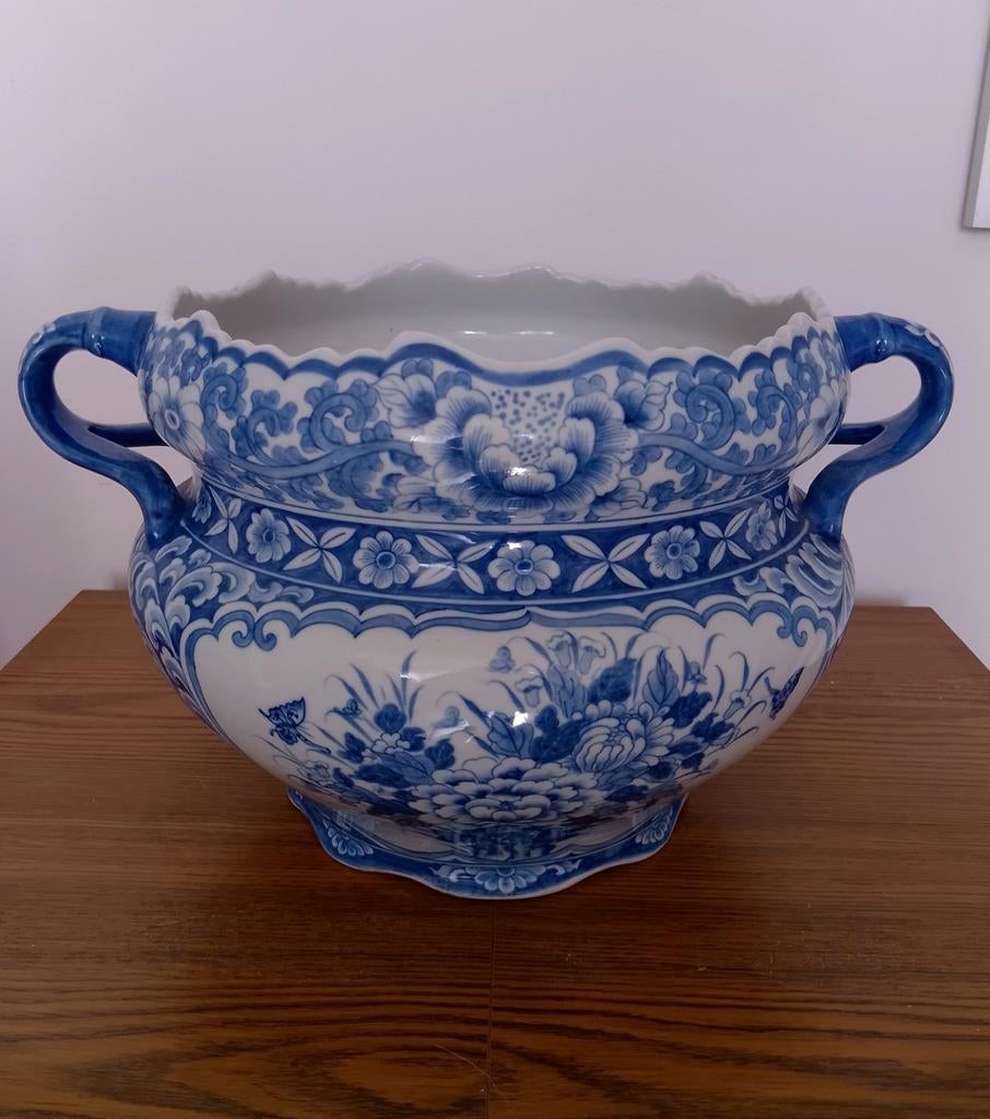 Antieke bloempot met Delfts Blauwe kleuren, Ophalen