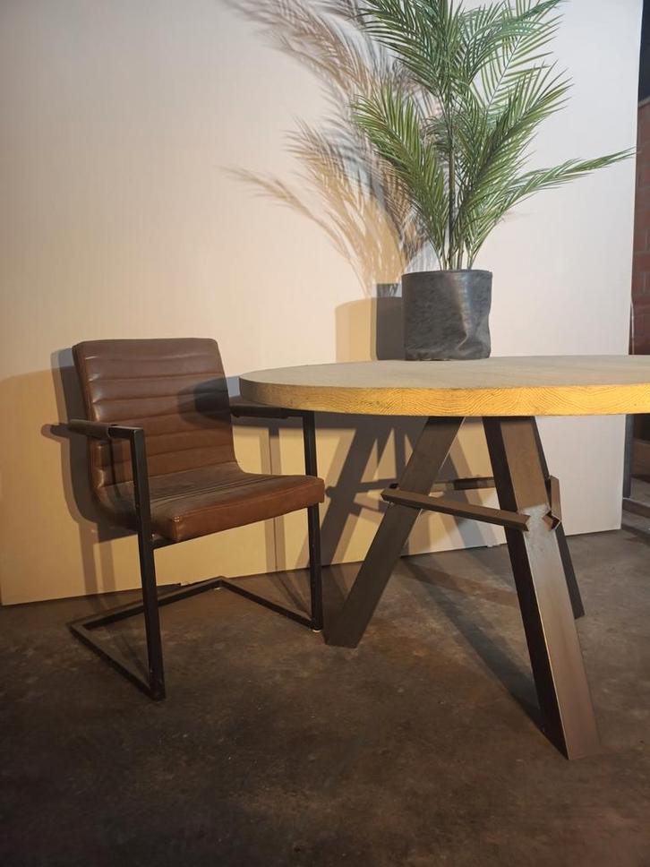 Industriële Eiken Tafel met Stalen Onderstel, Huis en Inrichting, Tafels | Eettafels, 100 tot 150 cm, 100 tot 150 cm, Rechthoekig
