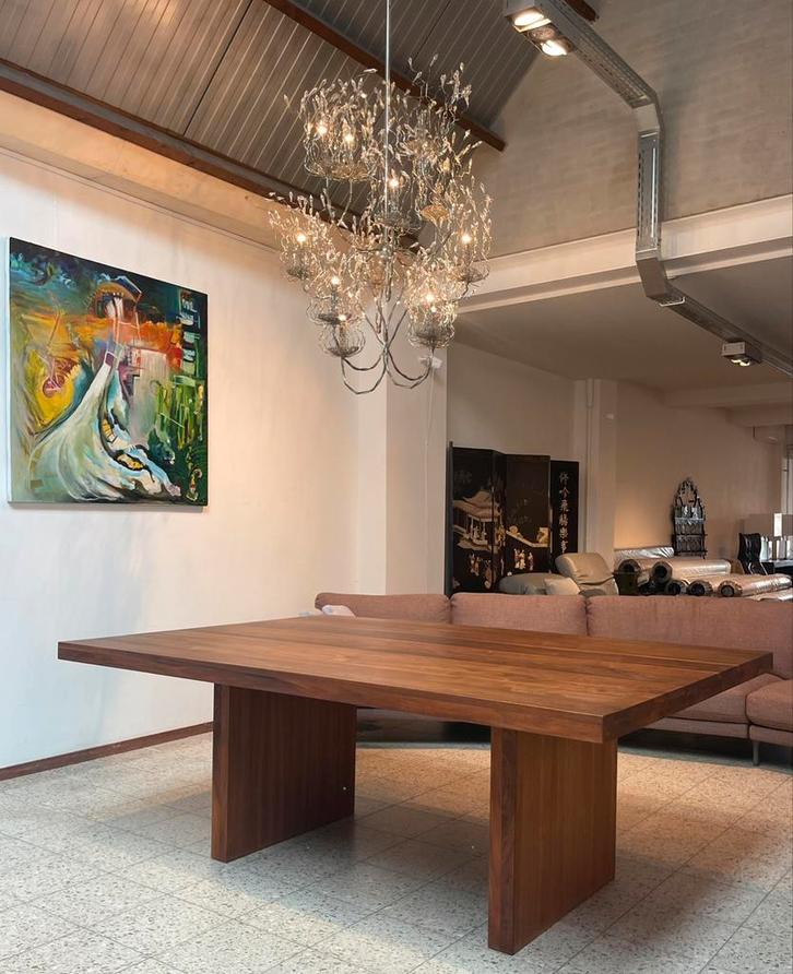Eettafel Sapura massief noten (van der Donk), Huis en Inrichting, Tafels | Eettafels, Zo goed als nieuw, 100 tot 150 cm, 200 cm of meer