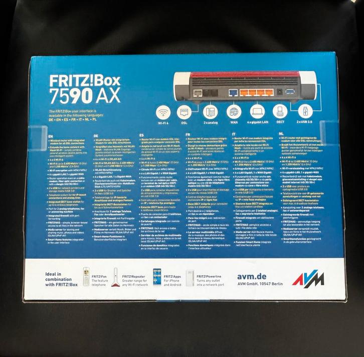 Fritz!Box 7590 AX Wifi 6 Router NIEUW, Computers en Software, Routers en Modems, Nieuw, Router met modem, Ophalen of Verzenden