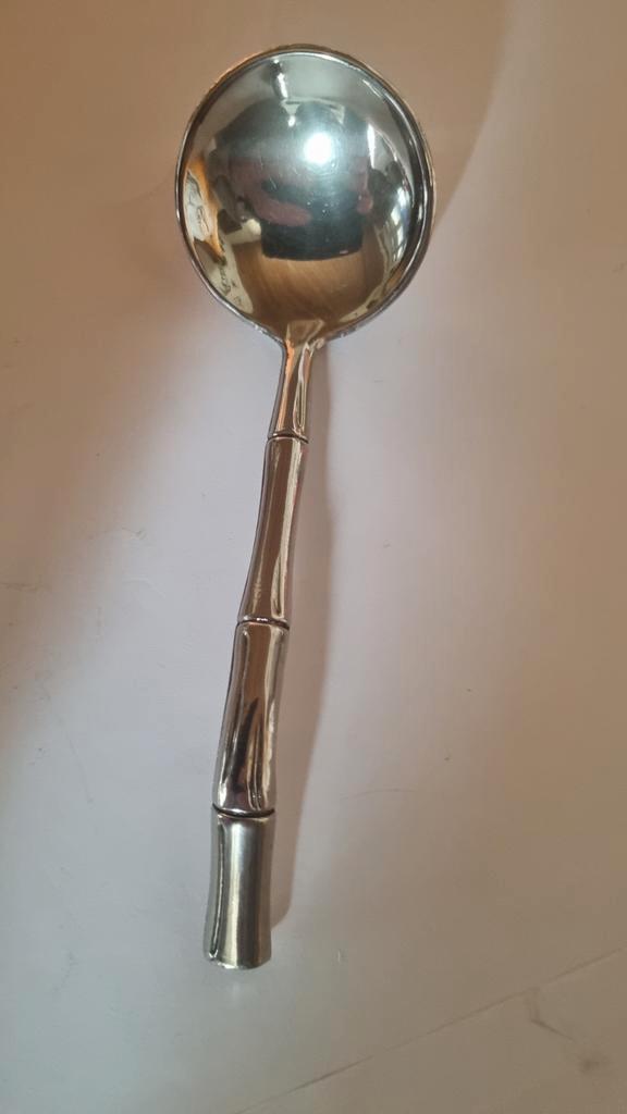 Zilveren Soeplepel met Bamboe Handvat, Antiek en Kunst, Antiek | Bestek, Ophalen of Verzenden