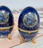2X antiek Porseleinen Faberge Ei cobalt blauw Gesigneerd, Antiek en Kunst, Ophalen of Verzenden