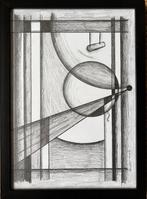 Abstracte Potloodtekening schilderij kunst, Antiek en Kunst, Kunst | Tekeningen en Foto's, Ophalen of Verzenden