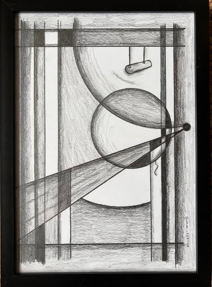 Abstracte Potloodtekening schilderij kunst, Antiek en Kunst, Kunst | Tekeningen en Foto's, Ophalen of Verzenden