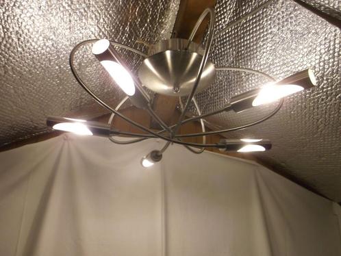 Twee mooie moderne RVS plafondlampen met Led lampjes., Huis en Inrichting, Lampen | Plafondlampen, Glas, Metaal, Ophalen of Verzenden
