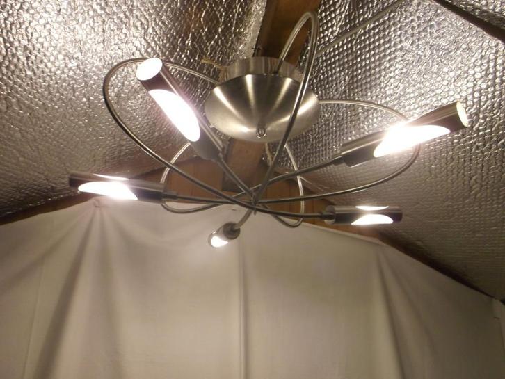 Twee mooie moderne RVS plafondlampen met Led lampjes., Huis en Inrichting, Lampen | Plafondlampen, Glas, Metaal, Ophalen of Verzenden