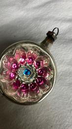 Vintage antieke kerstbal, deukbal blauw roze, Diversen, Kerst, Ophalen of Verzenden, Zo goed als nieuw