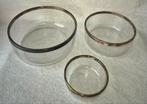 Te koop 3 mooie vintage glazen schalen met verzilverde rand, Ophalen of Verzenden