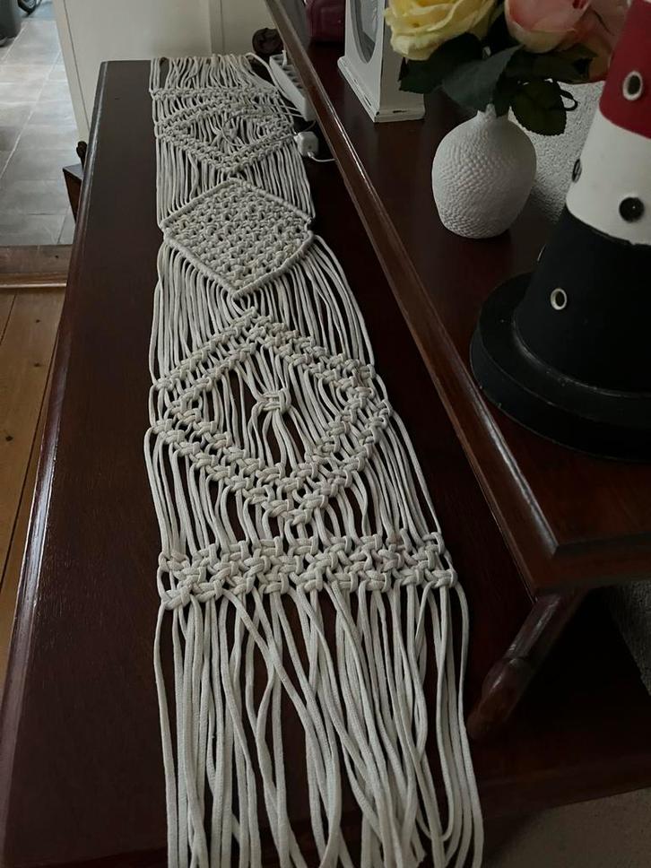 Macramé Tafel Loper - Gebroken Wit - 160cm, Antiek en Kunst, Antiek | Kleden en Textiel, Ophalen of Verzenden
