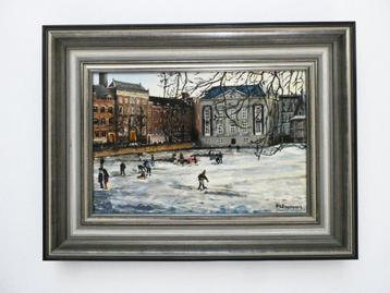 Schilderij van de Hofvijver met wintertafereel Den Haag beschikbaar voor biedingen