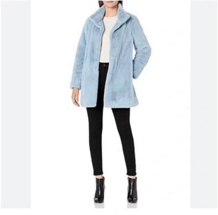 Zachtblauwe faux fur jas, mt XS/S Calvin Klein, Kleding | Dames, Jassen | Winter, Zo goed als nieuw, Maat 36 (S), Blauw, Ophalen of Verzenden