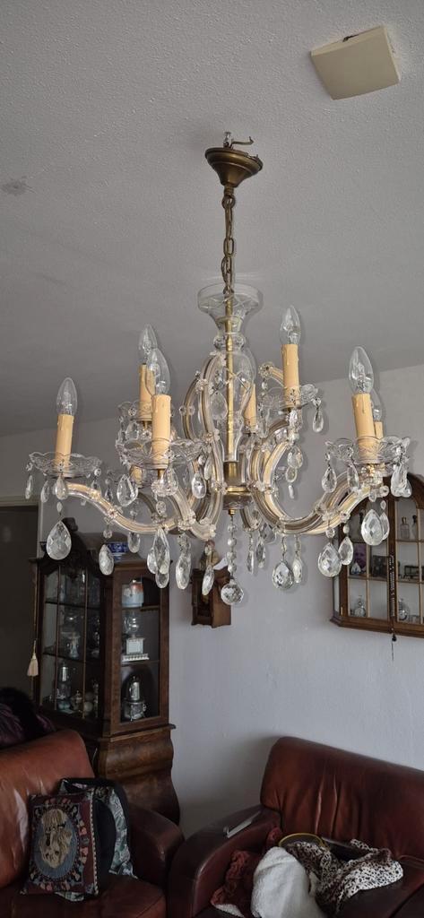 Antieke Kroonluchter - 9 Arms Kristal, Huis en Inrichting, Lampen | Kroonluchters, Gebruikt, Glas, Metaal, Ophalen