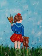 Schilderij meisje met hond, Minder dan 50 cm, 50 tot 75 cm, Nieuw, Ophalen of Verzenden