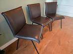 Eetkamerstoelen - Set van 3 leer bruin topform, Ophalen, Zo goed als nieuw, Modern, Metaal