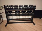 Hexagon Dumbells gewichten van 1 tot 10 met rek, Sport en Fitness, Fitnessmaterialen, Ophalen, Zo goed als nieuw, Dumbbell