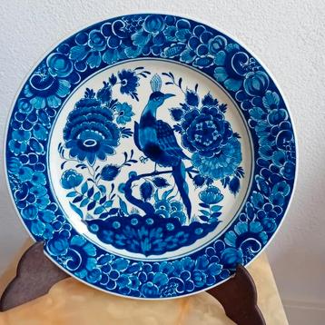 Wandbord, Delftsblauw Raam, pauw, 26 cm beschikbaar voor biedingen