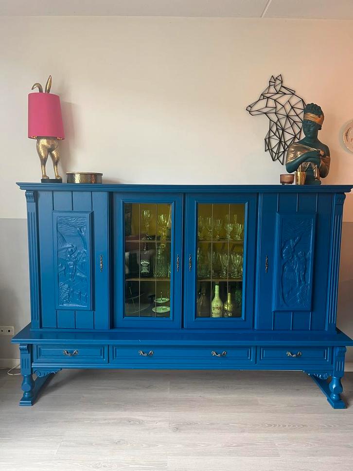 Blauwe Drankenkast / Dressoir / Buffetkast, Huis en Inrichting, Kasten | Buffetkasten, Gebruikt, 100 tot 150 cm, 150 tot 200 cm