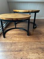 Mooie set van 2 houten salontafels, Minder dan 45 cm, Minder dan 55 cm, Rond, Ophalen of Verzenden