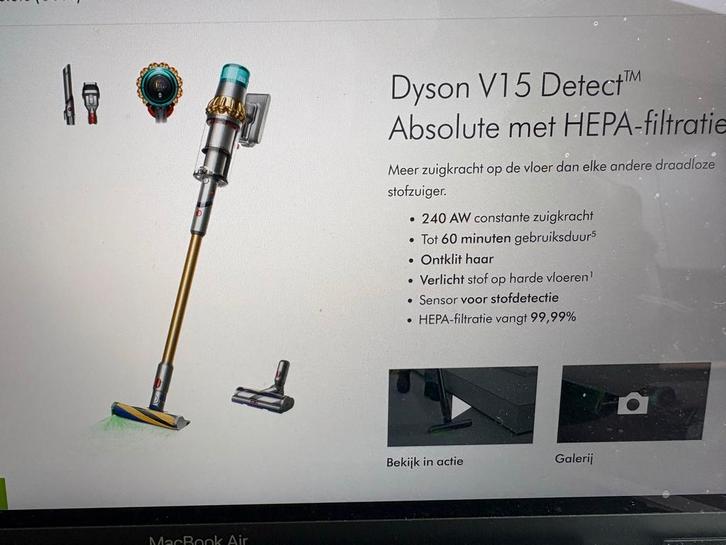 Dyson V15 Detect Absolute met Hepa- Nieuw in doos!, Witgoed en Apparatuur, Stofzuigers, Nieuw, Stofzuiger, Minder dan 1200 watt