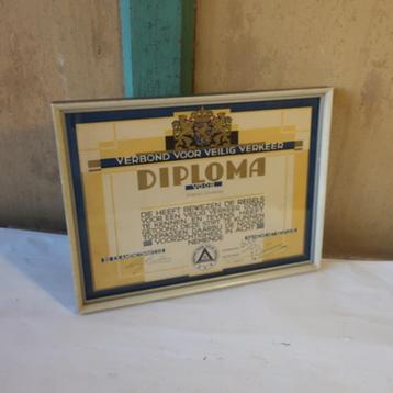 Diploma 1963 Verbond Veilig Verkeer oud in lijst 27,5 x 20,5 beschikbaar voor biedingen