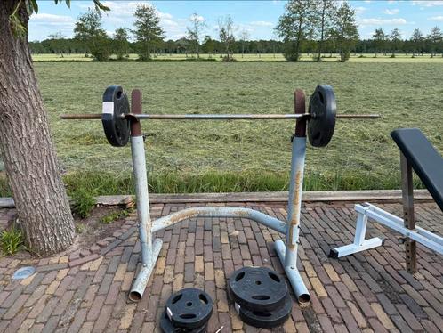 Halterstang + haltersteunen – voor bankdrukken/squats, Sport en Fitness, Fitnessmaterialen, Ophalen