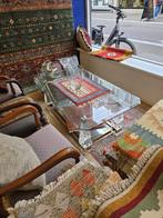 Glazen salontafel / salon tafel kristal met spiegel, metaal, Ophalen