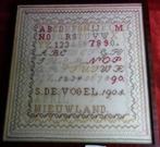 ANTIEKE MERKLAP * IN LIJST * Nieuwland 1905 Geborduurd *, Antiek en Kunst, Antiek | Kleden en Textiel, Verzenden