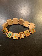 Houten armband met religieuze afbeeldingen, Gebruikt, Bruin, Ophalen of Verzenden, Met bedels of kralen
