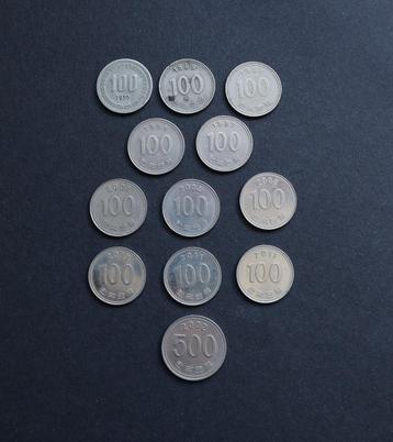 Lot met 12 Zuid-Koreaanse Won munten.  beschikbaar voor biedingen